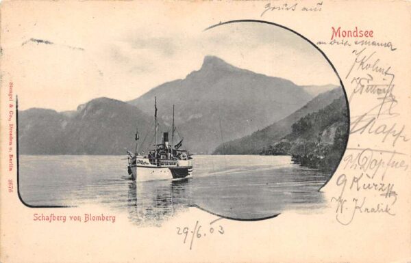 Mondsee Austria Schafberg von Blomberg Steamer Vintage Postcard AA76202