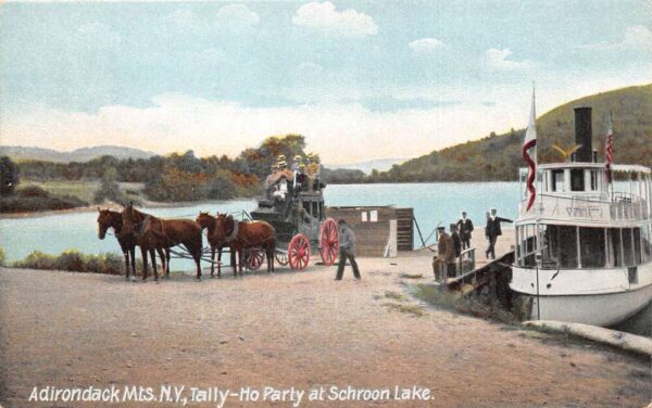 Adirondack Mts New York Tally-Ho Party at Schroon Lake Vintage Postcard AA76340