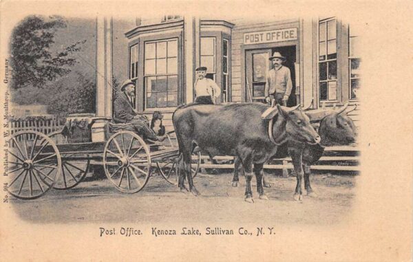 Kenoza Lake New York Post Office Ox Cart Vintage Postcard AA76354