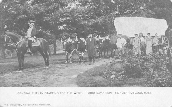 Rutland Massachussetts General Putnam Ohio Day Covered Wagon Postcard AA76355