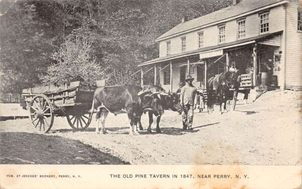 Perry New York Old Pine Tavern Ox Cart Vintage Postcard AA76359