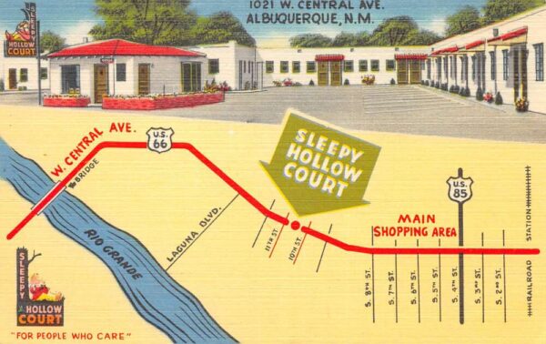 Albuquerque New Mexico Sleepy Hollow Court Route 66 Vintage Postcard AA76438