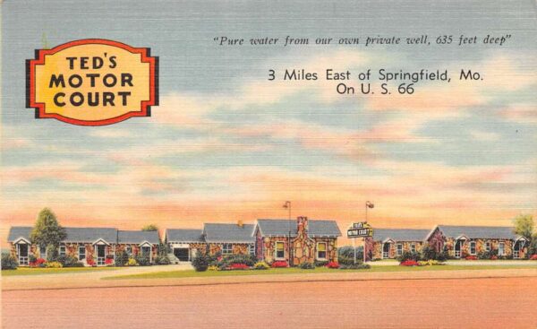 Springfield Missouri Ted's Motor Court Route 66 Vintage Postcard AA76444