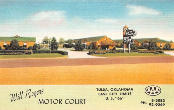 Tulsa Oklahoma Will Rogers Motor Court Route 66 Vintage Postcard AA76446