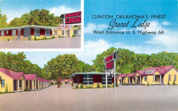 Clinton Oklahoma Granot Lodge Route 66 Vintage Postcard AA76453