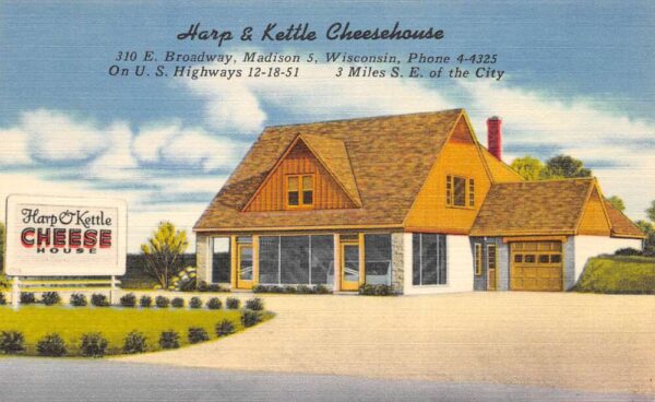 Madison Wisconsin Harp and Kettle Cheesehouse Vintage Postcard AA76467