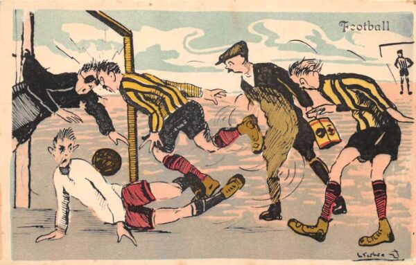 Football Soccer Sports Game Artist Signed Vintage Postcard AA76474