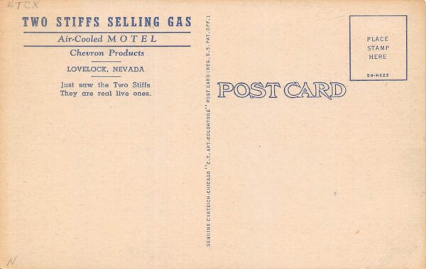 Lovelock Nevada 2 Stiffs Selling Gas Motel, Clowns, Color Linen Postcard U14697 - Image 2