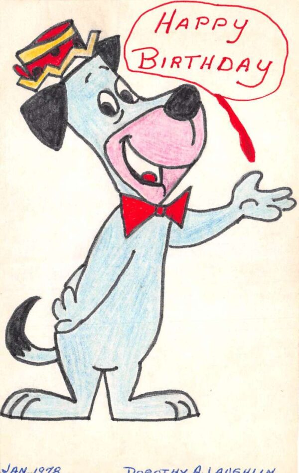 Huckleberry Hound Birthday Greetings Hand Made Hand Drawn Postcard AA76557