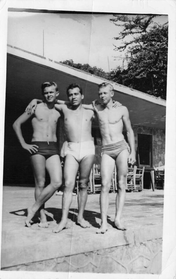 Acapulco Mexico Caleta Beach Men in Swimsuits Real Photo Postcard AA76567