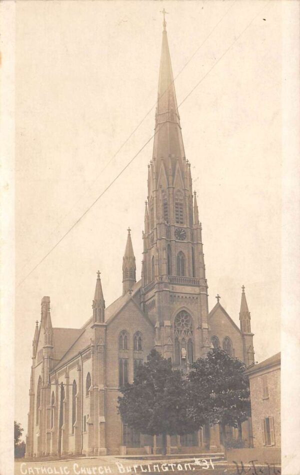 Burlington Wisconsin Catholic Church, Real Photo Vintage Postcard U14736