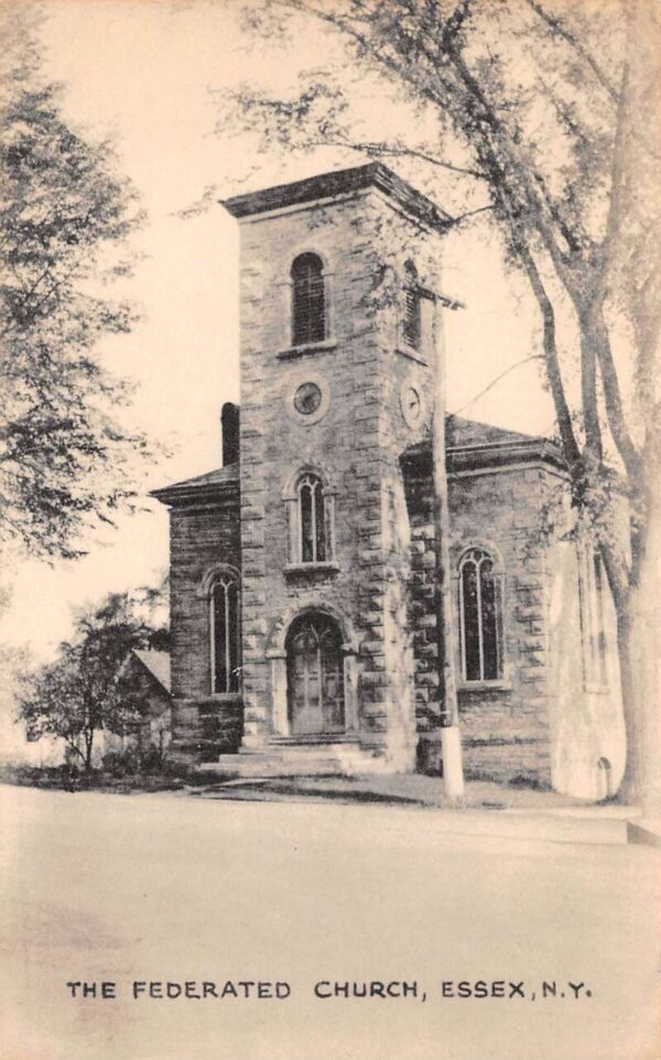 Essex New York The Federated Church, B/W Lithograph Vintage Postcard U14743