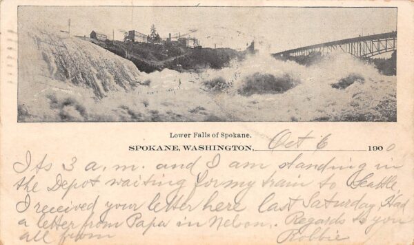 Spokane Washington Lower Falls Of Spokane, Souvenir Mail Card, Vintage PC U14788