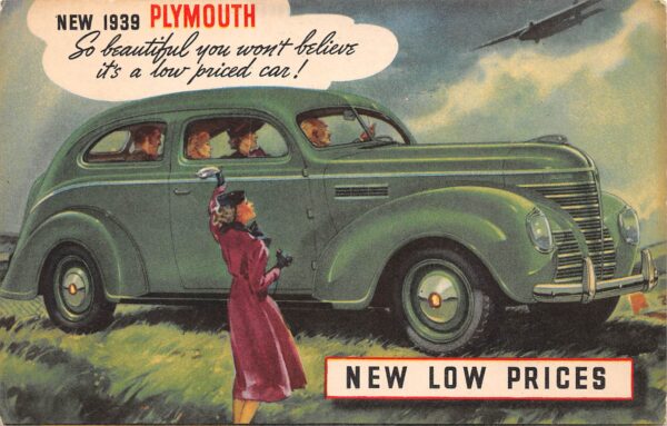 1939 Plymouth Advertisement, War Plane Shown, Color Lithograph, PC U14803