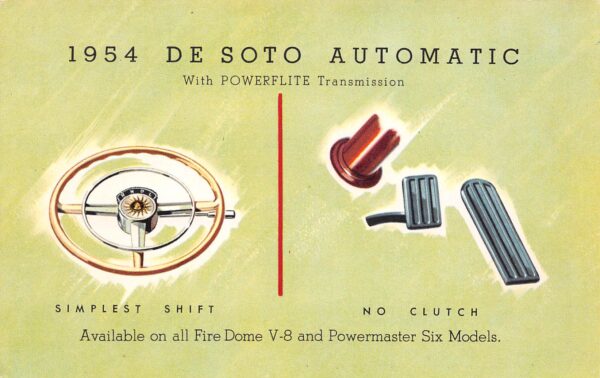 1954 De Soto Automatic Advertisement, Photochrome, Blank Back Vintage PC U14806