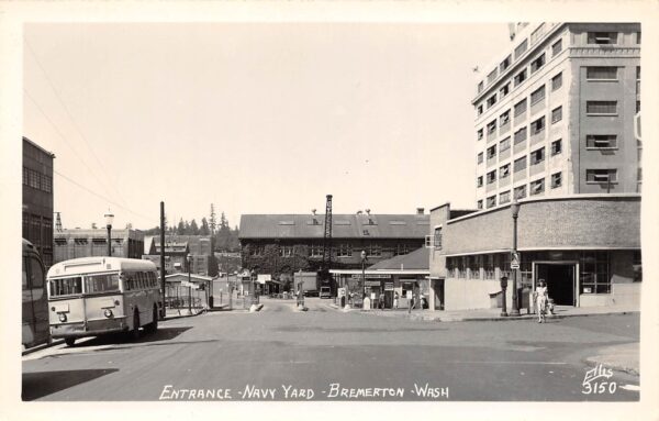 Bremerton Washington Entrance, Navy Yard, Real Photo Vintage Postcard U14952