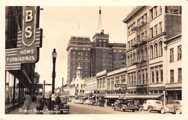 Spokane Washington Street Scene, Real Photo Vintage Postcard U14955