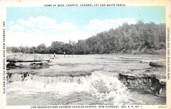 New Harmony Indiana Old Dam On The Wabash River, Sky Tinted Vintage PC U14963