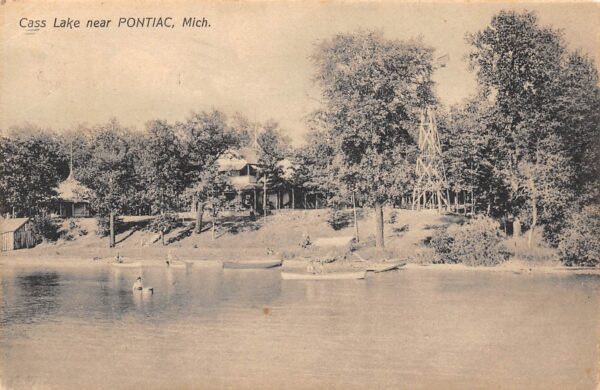 Pontiac Michigan Cass Lake, Sepia Tone Lithograph Vintage Postcard U14971