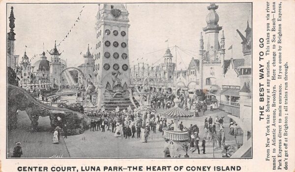 Coney Island New York Center Court, Luna Park, Undivided Back, Vintage PC U14973