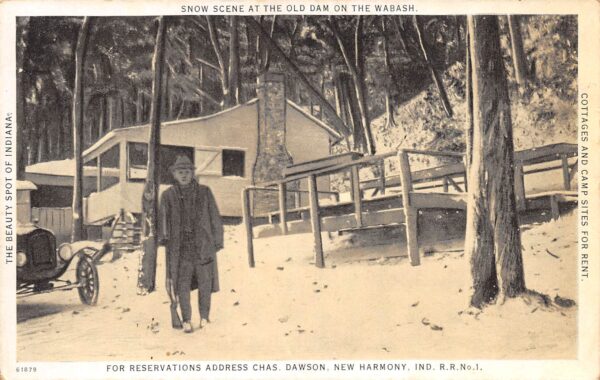 New Harmony Indiana Cottages, Snow Scene, Old Dam On The Wabash, PC U14975