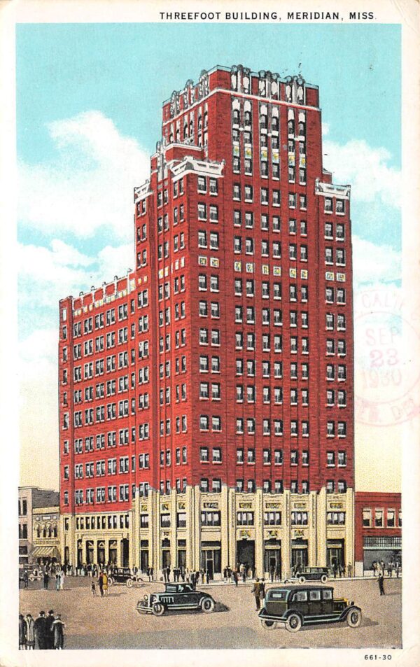 Meridian Mississippi Threefoot Building, White Border, Vintage Postcard U14978