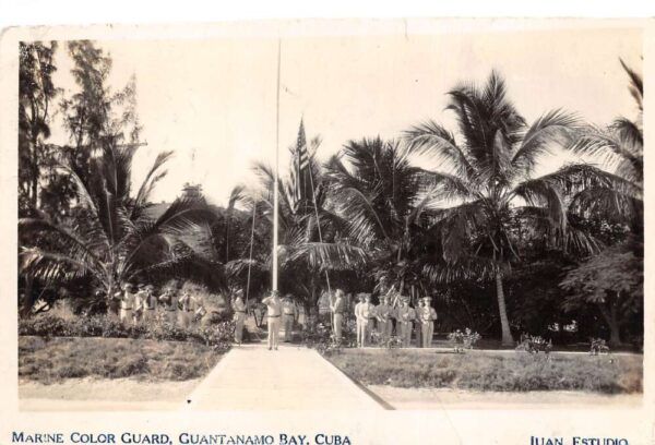 Guantanamo Bay Cuba Marine Color Guard Raising Flag Real Photo Postcard AA76717