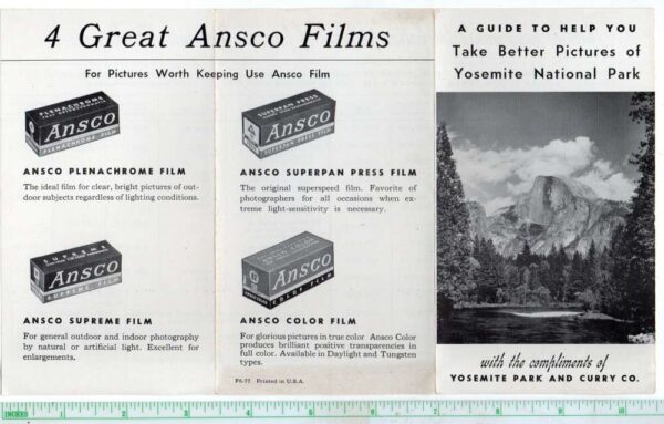 Yosemite National Park Ansco Film Picture Guide Vintage Pamphlet AA76783