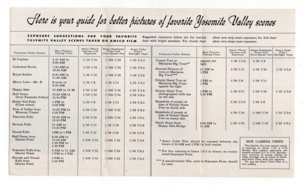 Yosemite National Park Ansco Film Picture Guide Vintage Pamphlet AA76783 - Image 2