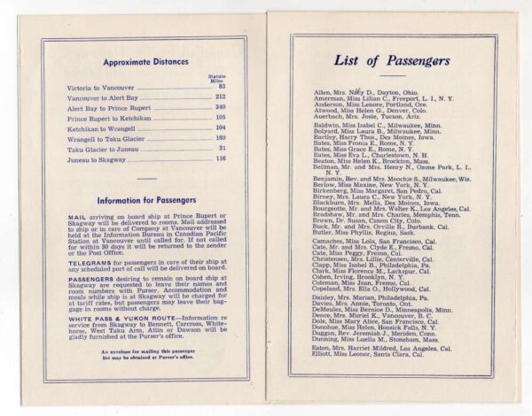 Alaska Princess Line 1941 Princess Charlotte Passenger List Vintage AA76786 - Image 3