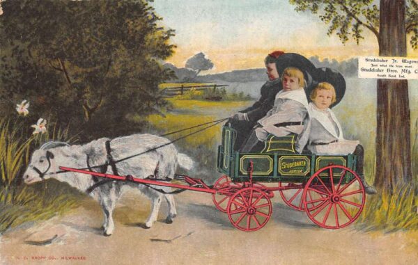 Studebaker Junior Wagons Goat and Children Advertising Vintage Postcard AA76794