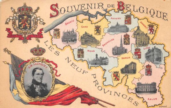 Belgique Belgium Map of Provinces King SM Leopold I Royalty Postcard AA76798