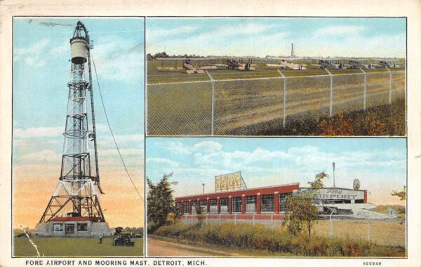 Detroit Michigan Ford Airport and Airship Mooring Mast Postcard AA76808