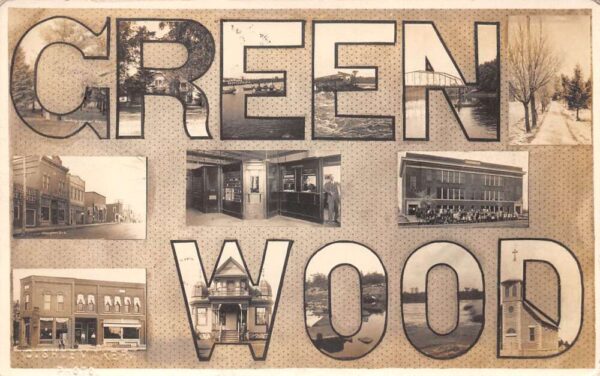 Greenwood Wisconsin Large Letter Street Building Views Real Photo PC AA76830