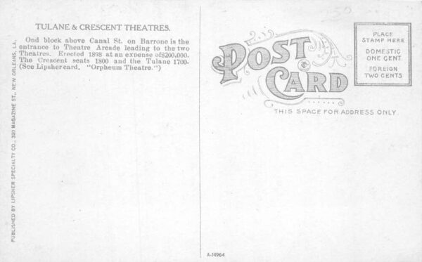 New Orleans Louisiana Tulane and Crescent Theatres Vintage Postcard AA76859 - Image 2