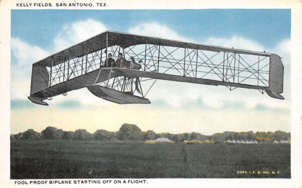 San Antonio Texas Kelly Fields Biplane Airplane Vintage Postcard AA76864