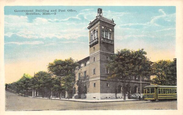 Meridian Mississippi Government Bldg. & Post Office, White Border PC U15059