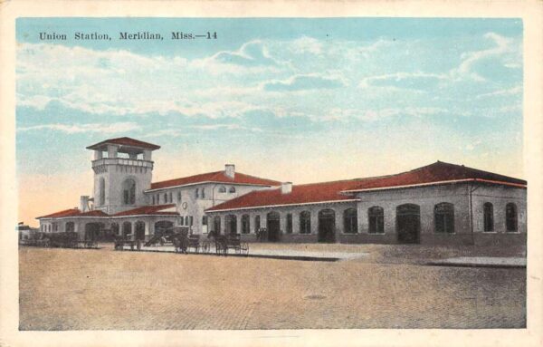 Meridian Mississippi Union Station, White Border Vintage Postcard U15060