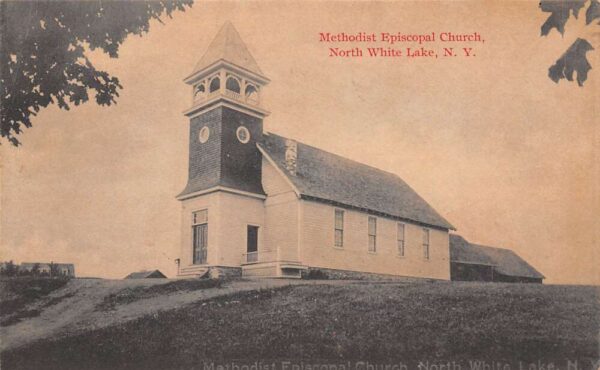 North White Lake New York Methodist Episcopal Church, Sepia Tone Lithograph PC 15073