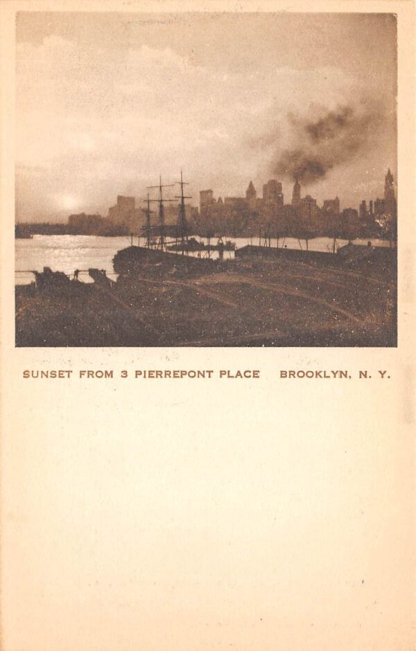 Brooklyn New York Sunset From 3 Pierrepont Place, Divided Back Vintage PC U15090