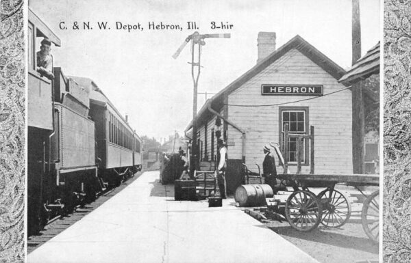 Hebron Illinois CNW Depot Train Station Vintage Postcard AA77180