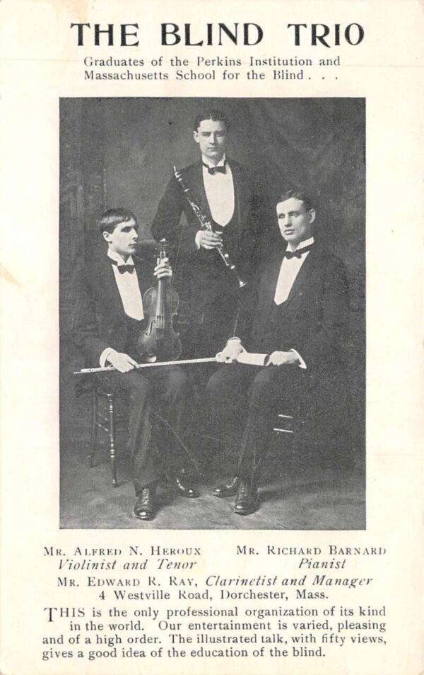 Dorchester Massachusetts The Blind Trio Orchestra Band Vintage Postcard AA77271