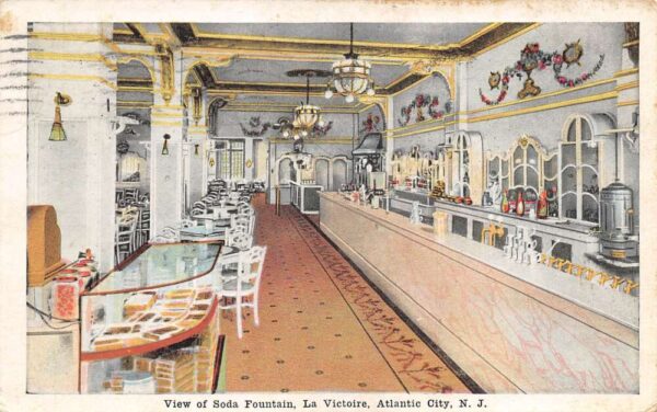 Atlantic City New Jersey La Victoire Soda Fountain Interior Postcard AA77296