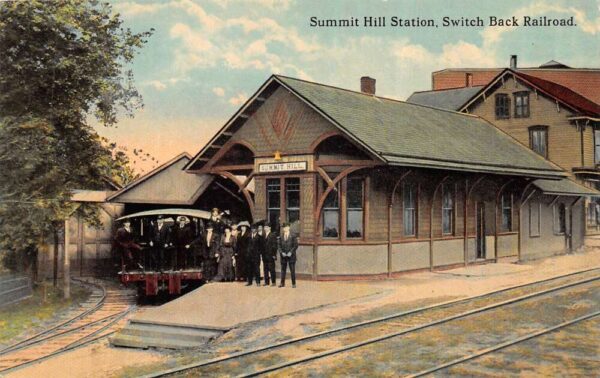 Summit Hill Pennsylvania Switch Back Railroad Train Station Postcard AA77311