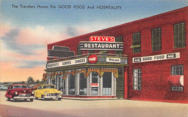 Smithfield North Carolina Steve's Restaurant Coke Sign Vintage Postcard AA77600