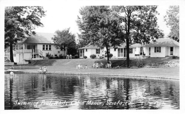 Sciota Pennsylvania White Cabin Manor Swimming Pool Real Photo Postcard AA79464