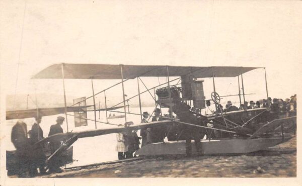 Seaplane Airplane Aviation Crowd on Beach Real Photo Vintage Postcard AA93371