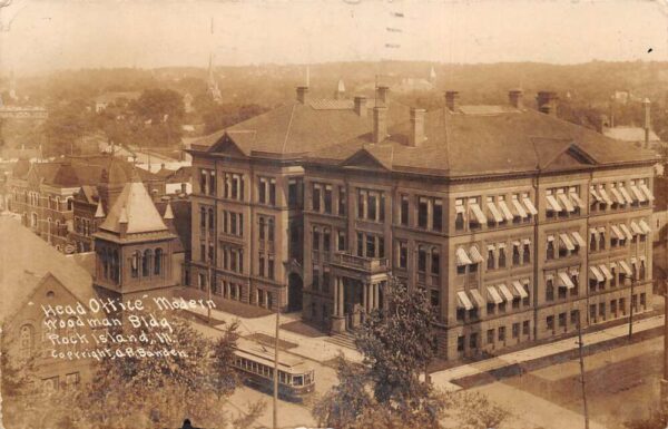 Rock Island Illinois Woodman Bldg Head Office Real Photo Postcard AA93372