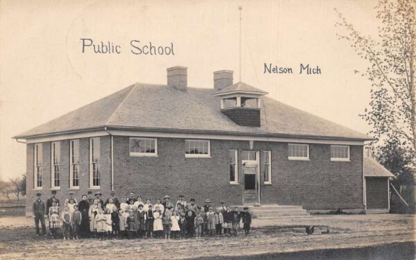 Nelson Michigan Public School and Children Real Photo Postcard AA93375