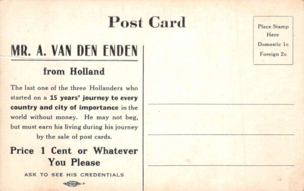 A Van Den Enden World Traveler from Holland Vintage Postcard AA93378 - Image 2